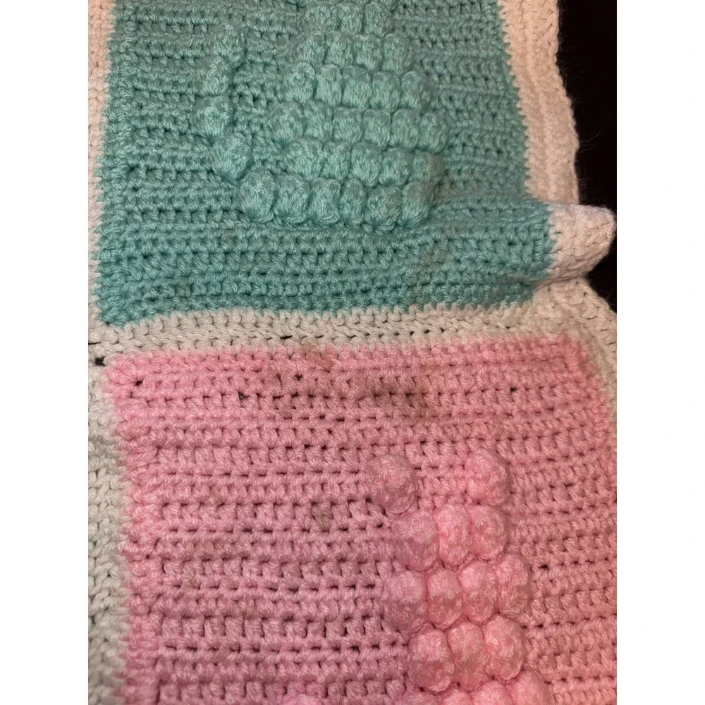 Vintage Crochet Cats Baby Blanket Handmade 3D Kittens‎ Crib Afghan Girl 42x63
